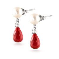 Ruby, Diamond and Pearl Drop Earrings 8.6ctw in 9ct White Gold