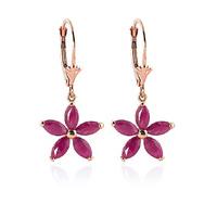 Ruby Flower Star Drop Earrings 2.8ctw in 9ct Rose Gold