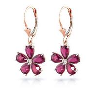 Ruby and Diamond Flower Petal Drop Earrings 4.4ctw in 9ct Rose Gold