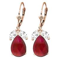 ruby and white topaz drop earrings 100ctw in 9ct rose gold