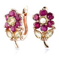 ruby and peridot flower petal stud earrings 212ctw in 9ct rose gold