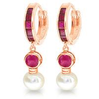 Ruby and Pearl Huggie Earrings 4.65ctw in 9ct Rose Gold