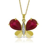 Ruby and Diamond Butterfly Pendant Necklace 10.5ctw in 9ct Gold