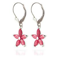 Ruby Flower Star Drop Earrings 2.8ctw in 9ct White Gold