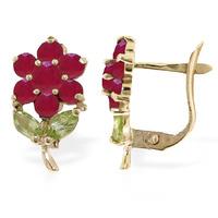 Ruby and Peridot Flower Petal Stud Earrings 2.12ctw in 9ct Gold