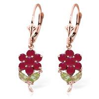 ruby and peridot flower petal drop earrings 212ctw in 9ct rose gold