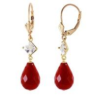 Ruby and White Topaz Drop Earrings 18.6ctw in 9ct Gold