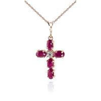 Ruby and Diamond Rio Cross Pendant Necklace 1.73ctw in 9ct Rose Gold