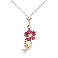 ruby and peridot flower petal pendant necklace 087ctw in 9ct rose gold