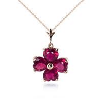 Ruby Four Leaf Clover Heart Pendant Necklace 3.6ctw in 9ct Rose Gold