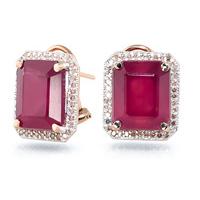 Ruby and Diamond French Clip Halo Earrings 14.5ctw in 9ct Rose Gold