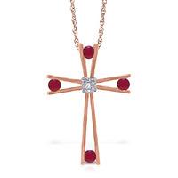 Ruby and Diamond Cross Pendant Necklace 0.5ctw in 9ct Rose Gold