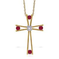 Ruby and Diamond Cross Pendant Necklace 0.5ctw in 9ct Gold