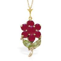 Ruby and Peridot Flower Petal Pendant Necklace 1.06ctw in 9ct Gold