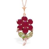 ruby and peridot flower petal pendant necklace 106ctw in 9ct rose gold