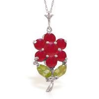 Ruby and Peridot Flower Petal Pendant Necklace 1.06ctw in 9ct White Gold