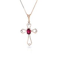 Ruby and Diamond Venetian Cross Pendant Necklace 0.45ct in 9ct Rose Gold