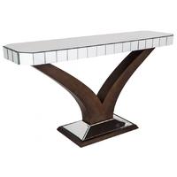 RV Astley Elmire Mirrored Console with Walnut Base