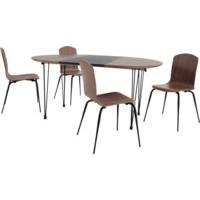 Ryland Extending Dining Table and 4 chairs Set, Walnut and Black