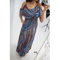 Rylee BLUE cold shoulder swirl print maxi dress