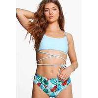 rylea tropical wrap around high waist bikini blue