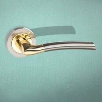 S33-R-SN/PB Indiana Status Lever Handle on Round Rose - Dual Satin Nickel - Polished Brass