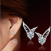 s925 fine silver aaa zircon wings stud earrings 1108cm