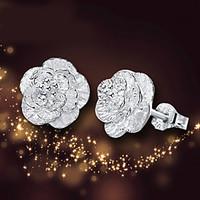 s925 fine silver rose flower stud earrings