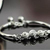S925 Pure Stering Silver Smile Beads Bangle Bracelet, Fine Jewelry Christmas Gifts