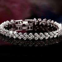 S925 Pure Stering Silver AAA Zircon ROME Bracelet, Fine Jewelry (length:17.5cm)Imitation Diamond Birthstone Christmas Gifts