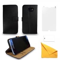 samsung galaxy s6 black leather phone case free screen protector flip  ...