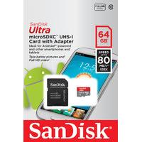SanDisk Ultra 64GB microSDHC UHS1 Memory Card & Adapter