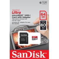 SanDisk 64GB Ultra 80 microSDXC UHS1 Memory Card With Adapter