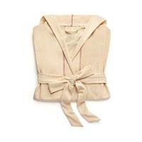 Saturday Hooded Lounge Robe - Oatmeal With Pink Stitching - Small / Medium