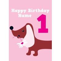 sausage dog 1st first birthday card
