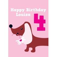 sausage dog 4th fourth birthday card