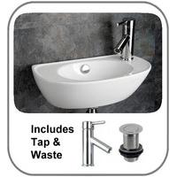 San Remo 44cm x 23cm Cloakroom Sink with Mixer Tap and Plug Waste Set