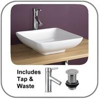 Santos Special Priced at £79 40cm by 40cm Square Bathroom Sink with Tap + Waste