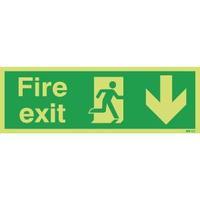 Safety Sign Niteglo Fire Exit Running Man Arrow Down 150x450mm PVC