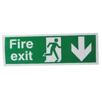 Safety Sign Fire Exit Running Man Arrow Down 150x450mm Self-Adhesive