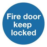 Safety Sign Fire Door Keep Locked 100x100mm Self-Adhesive Pack of 5