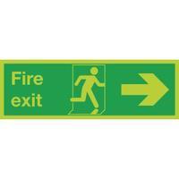 Safety Sign Niteglo Fire Exit Running Man Arrow Right 150x450mm