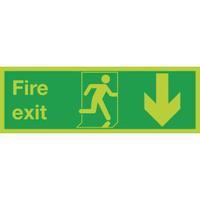 Safety Sign Niteglo Fire Exit Running Man Arrow Down 150x450mm