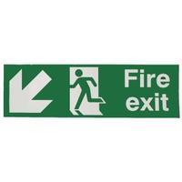 safety sign fire exit running man arrow downleft 150x450mm