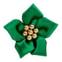 Satin Star Ribbon With Pearls Emerald Green & Gold