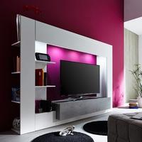 Santiago Entertainment Unit In White And Concrete With LED
