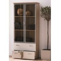 Sanford Glass Display Cabinet In Brushed Oak And Pearl White
