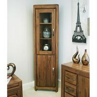 Sayan Walnut Glazed Corner Display Cabinet