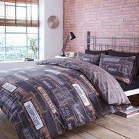 Saville Row Road Signs & Brickwork Black King Size Bed Cover Set