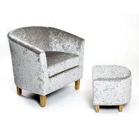 Sandringham Crushed Velvet Tub Chair and Footstool Silver
